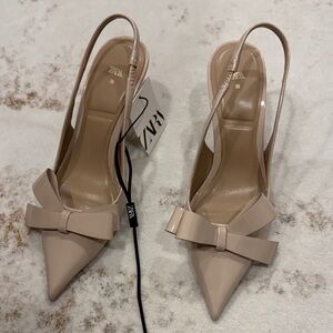 NWT Zara Women's Nude Bow Slingback Heels